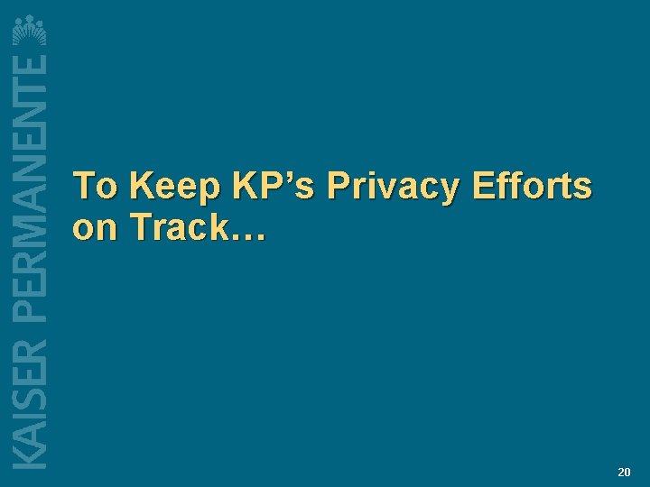 To Keep KP’s Privacy Efforts on Track… 20 To Keep KP’s Privacy Efforts on Track… 20