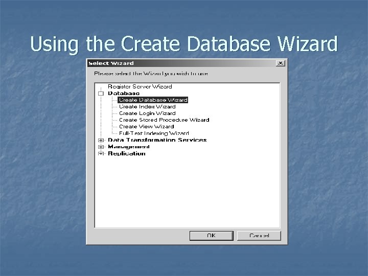 Using the Create Database Wizard 
