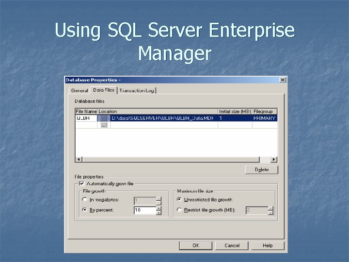 Using SQL Server Enterprise Manager 
