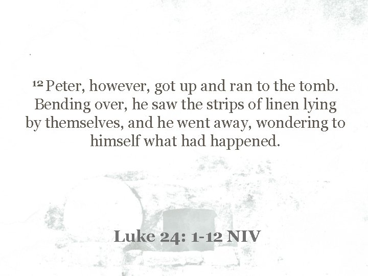 12 Peter, however, got up and ran to the tomb. Bending over, he saw