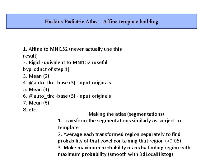 Haskins Pediatric Atlas – Affine template building 1. Affine to MNI 152 (never actually