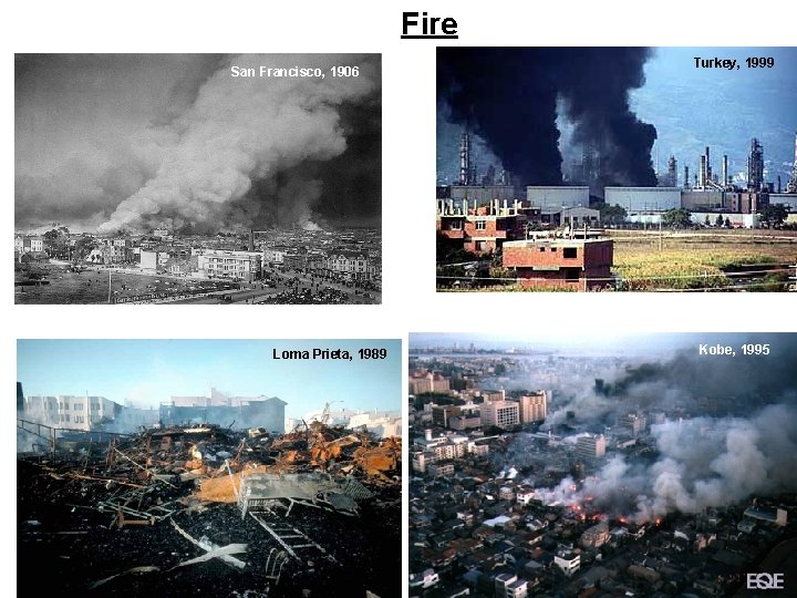 Fire San Francisco, 1906 Loma Prieta, 1989 Turkey, 1999 Kobe, 1995 