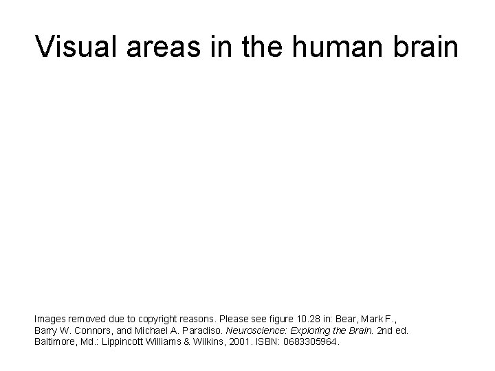 Visual areas in the human brain Images removed due to copyright reasons. Please see