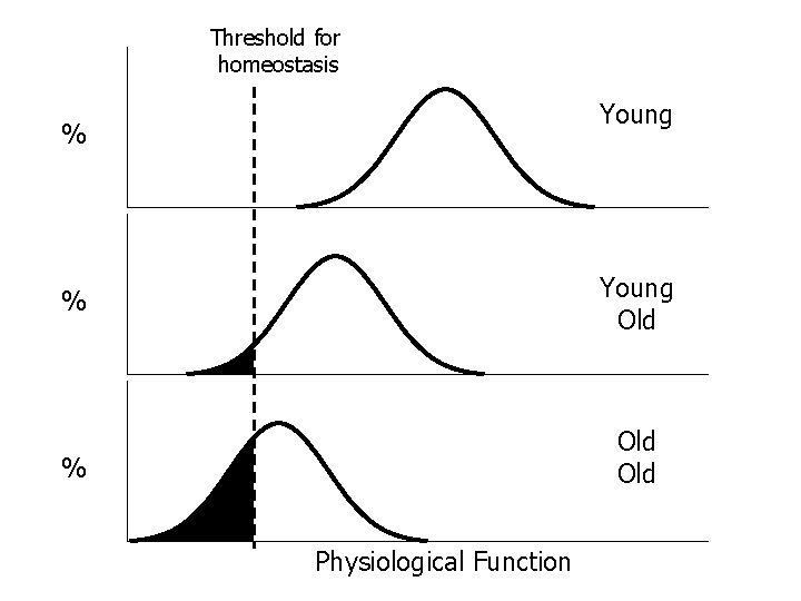 Threshold for homeostasis Young % % Young Old % Old Physiological Function 