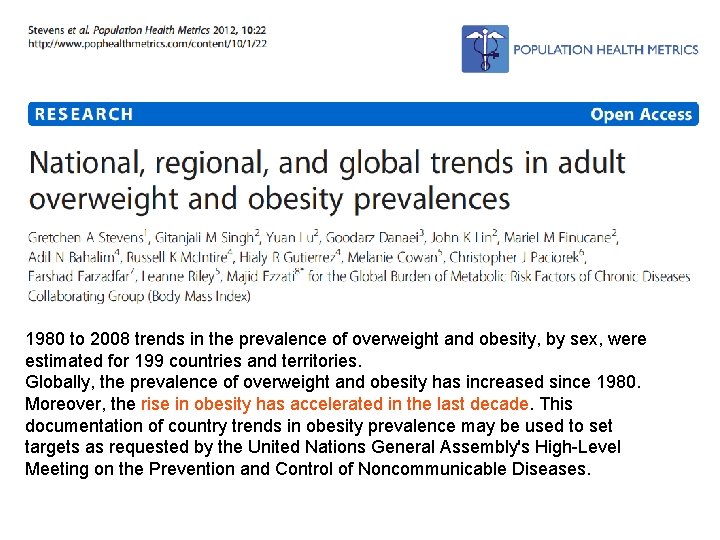 1980 to 2008 trends in the prevalence of overweight and obesity, by sex, were