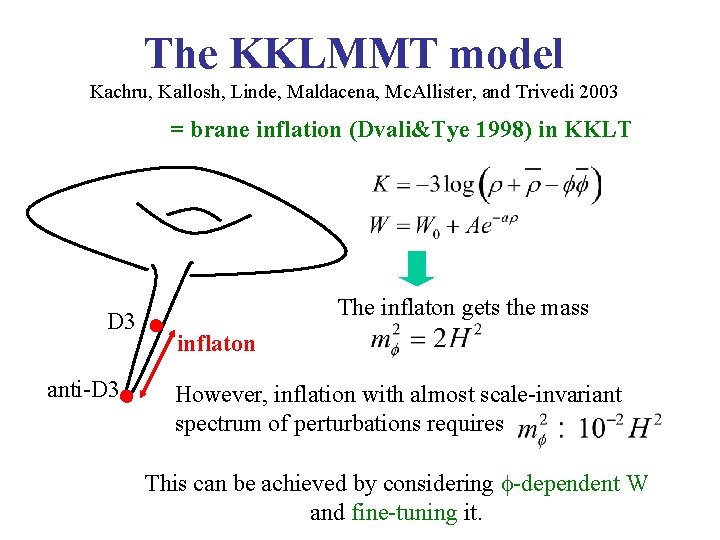 The KKLMMT model Kachru, Kallosh, Linde, Maldacena, Mc. Allister, and Trivedi 2003 = brane