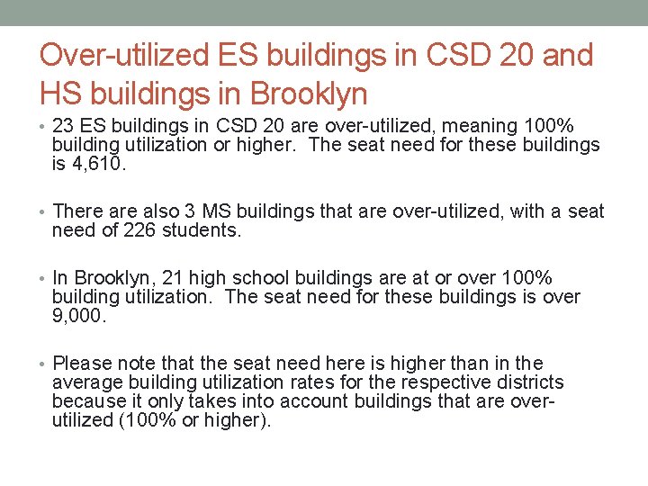 Over-utilized ES buildings in CSD 20 and HS buildings in Brooklyn • 23 ES