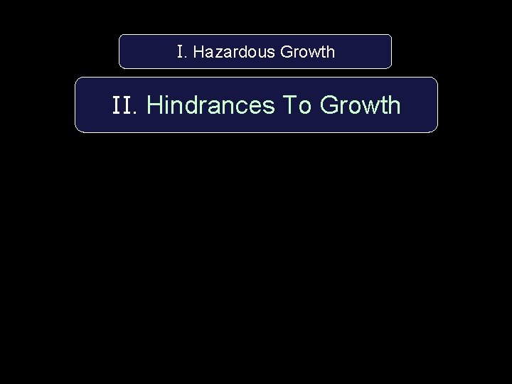 I. Hazardous Growth II. Hindrances To Growth 