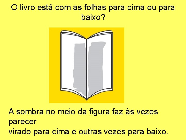 O livro está com as folhas para cima ou para baixo? A sombra no