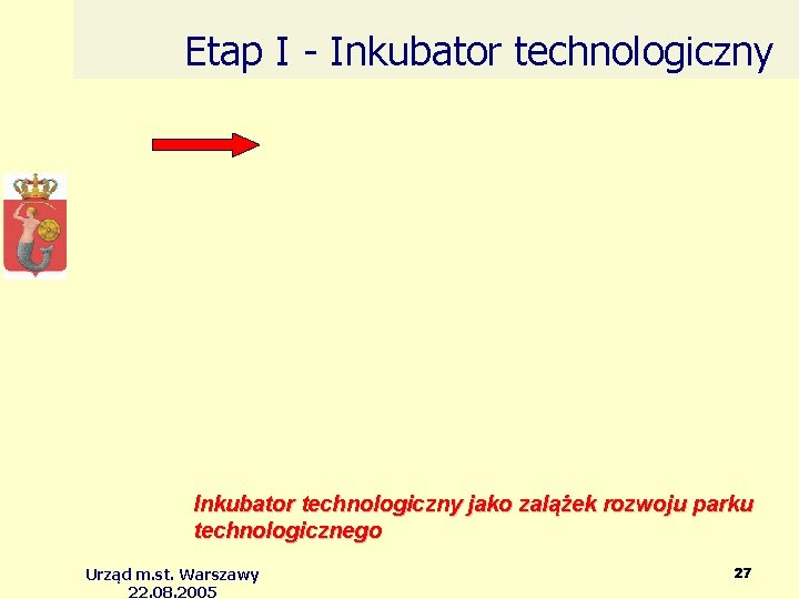 Etap I - Inkubator technologiczny jako zalążek rozwoju parku technologicznego Urząd m. st. Warszawy