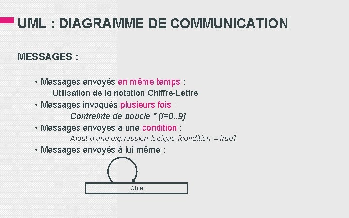 UML : DIAGRAMME DE COMMUNICATION MESSAGES : • Messages envoyés en même temps :