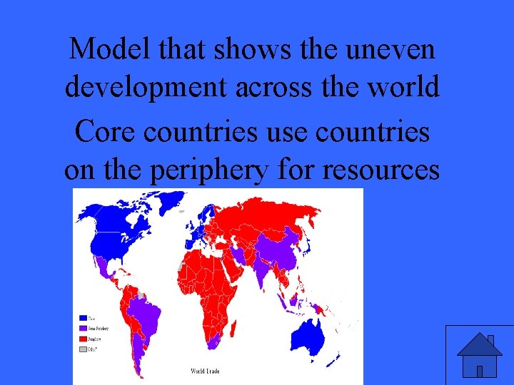 Model that shows the uneven development across the world Core countries use countries on