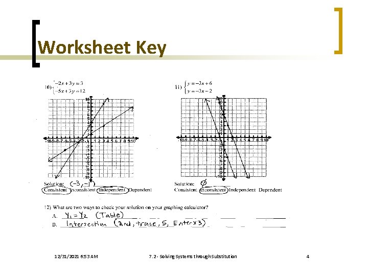 Worksheet Key 12/31/2021 6: 53 AM 7. 2 - Solving Systems through Substitution 4