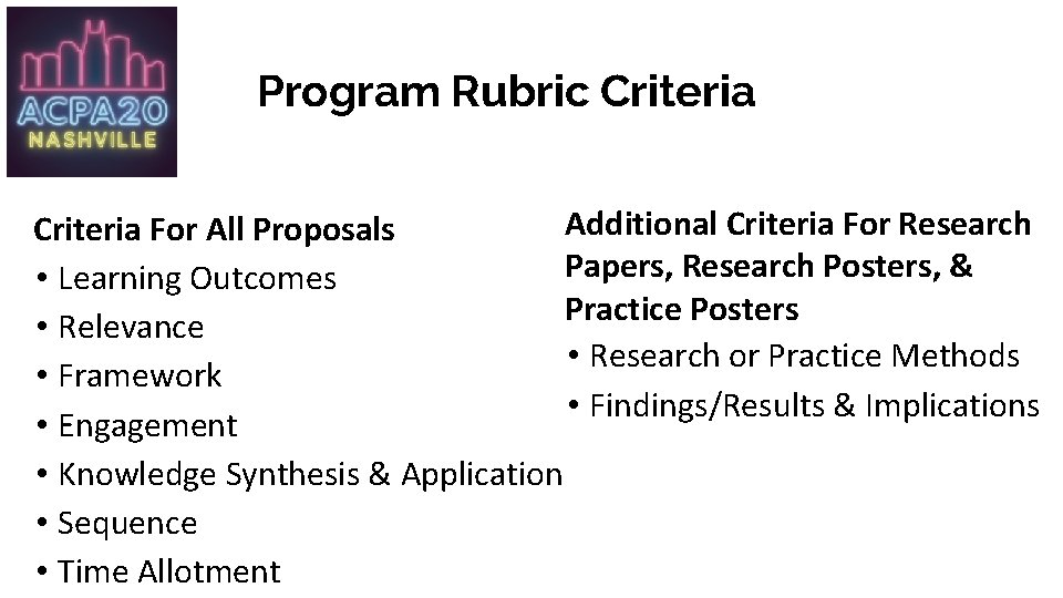 Program Rubric Criteria Additional Criteria For Research Criteria For All Proposals Papers, Research Posters,