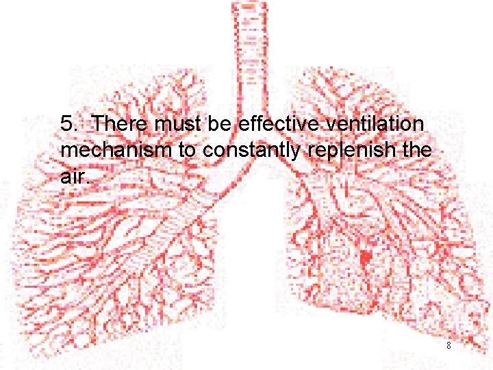 5. There must be effective ventilation mechanism to constantly replenish the air. 8 