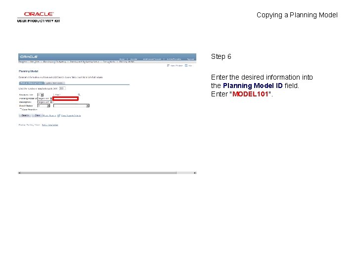 Copying a Planning Model Step 6 Enter the desired information into the Planning Model