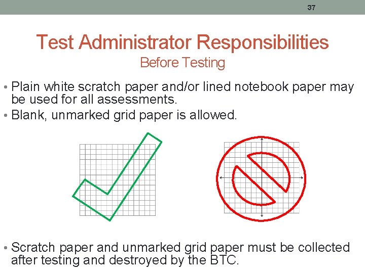 37 Test Administrator Responsibilities Before Testing • Plain white scratch paper and/or lined notebook