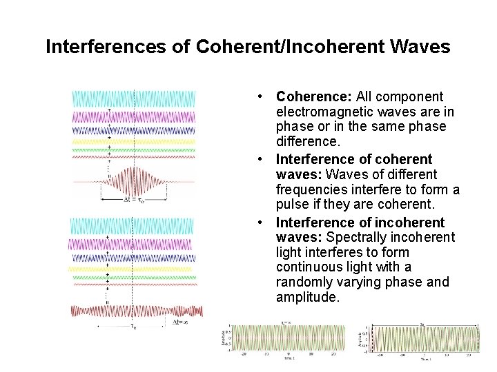 Interferences of Coherent/Incoherent Waves • Coherence: All component electromagnetic waves are in phase or