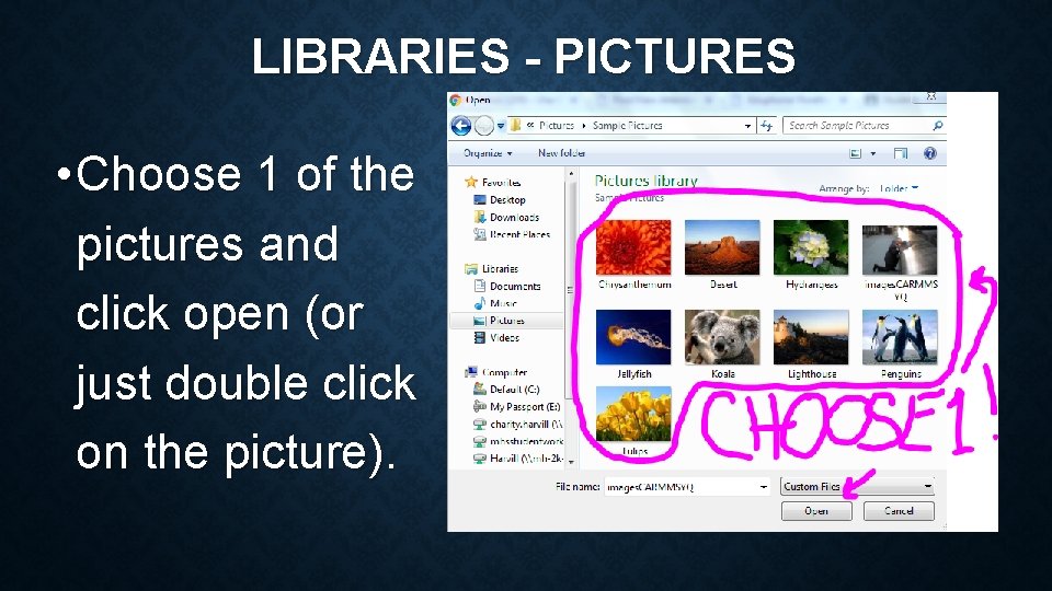 LIBRARIES - PICTURES • Choose 1 of the pictures and click open (or just