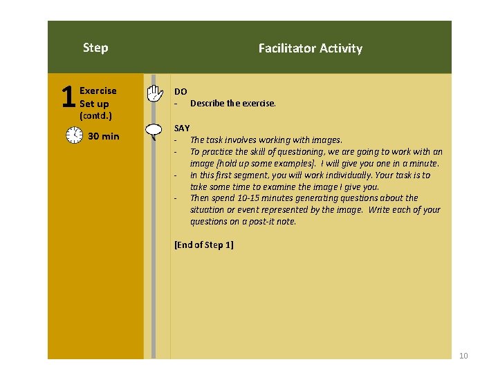 Step 1 Exercise Set up Facilitator Activity DO - Describe the exercise. (contd. ) Step 1 Exercise Set up Facilitator Activity DO - Describe the exercise. (contd. )