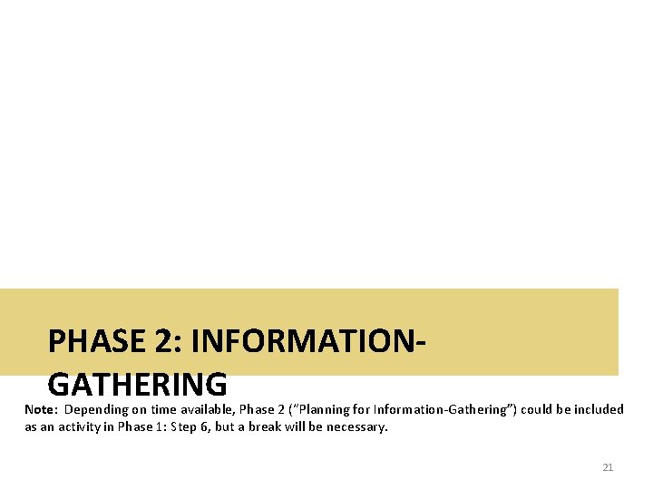 PHASE 2: INFORMATIONGATHERING Note: Depending on time available, Phase 2 (“Planning for Information-Gathering”) could PHASE 2: INFORMATIONGATHERING Note: Depending on time available, Phase 2 (“Planning for Information-Gathering”) could