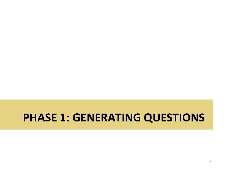 PHASE 1: GENERATING QUESTIONS 7 PHASE 1: GENERATING QUESTIONS 7