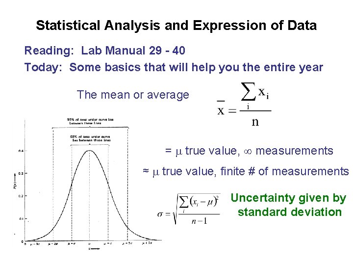 Statistical Analysis and Expression of Data Reading: Lab Manual 29 - 40 Today: Some