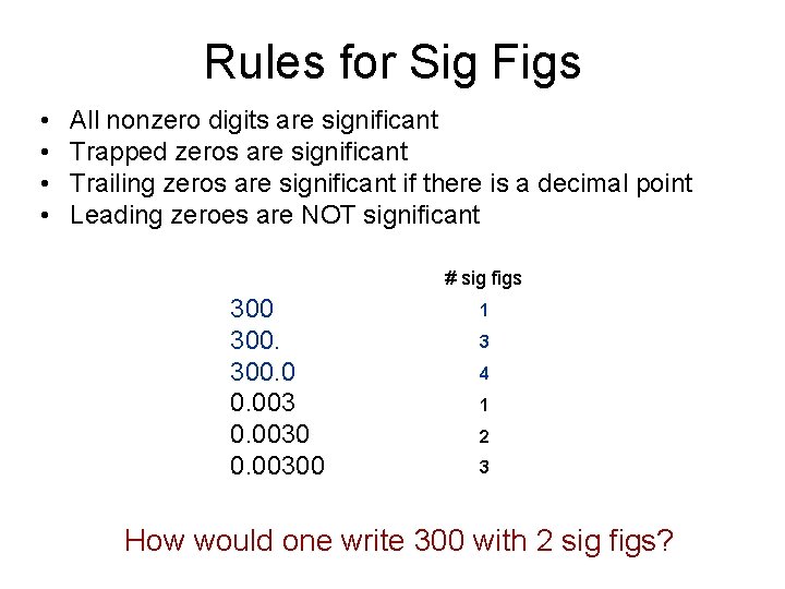 Rules for Sig Figs • • All nonzero digits are significant Trapped zeros are