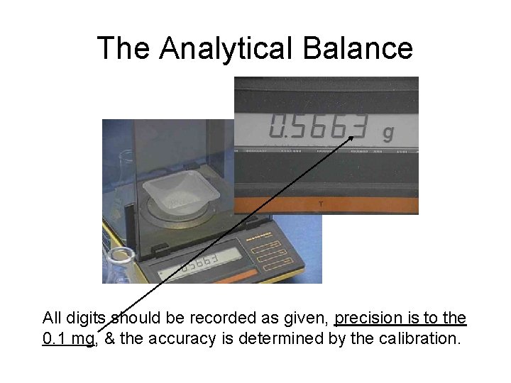 The Analytical Balance All digits should be recorded as given, precision is to the