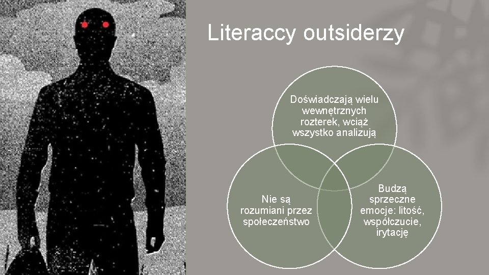 Literaccy outsiderzy Doświadczają wielu wewnętrznych rozterek, wciąż wszystko analizują Nie są rozumiani przez społeczeństwo