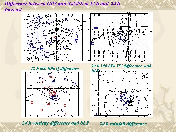 Difference between GPS and No. GPS at 12 h and 24 h forecast 12