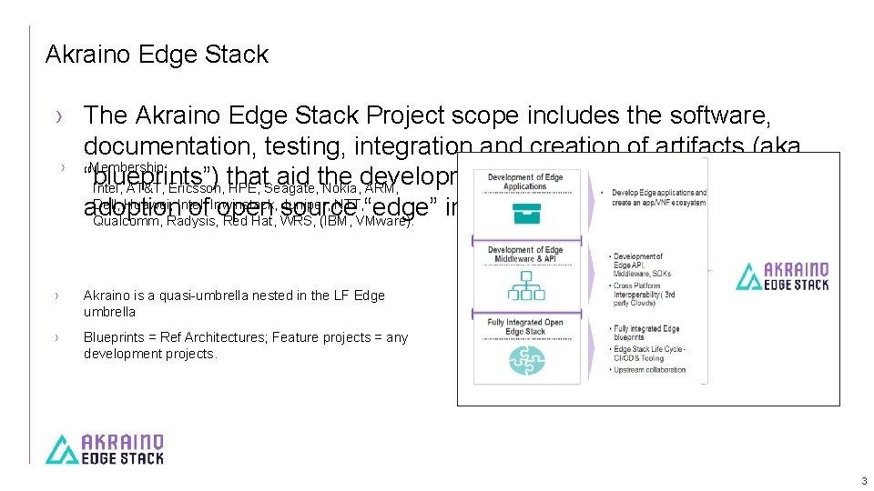 Akraino Edge Stack › The Akraino Edge Stack Project scope includes the software, documentation,