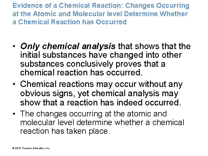 Evidence of a Chemical Reaction: Changes Occurring at the Atomic and Molecular level Determine