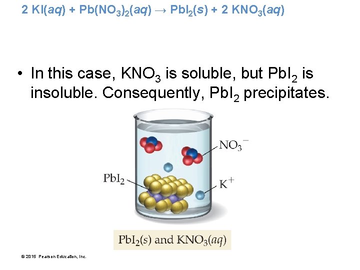 2 KI(aq) + Pb(NO 3)2(aq) → Pb. I 2(s) + 2 KNO 3(aq) •