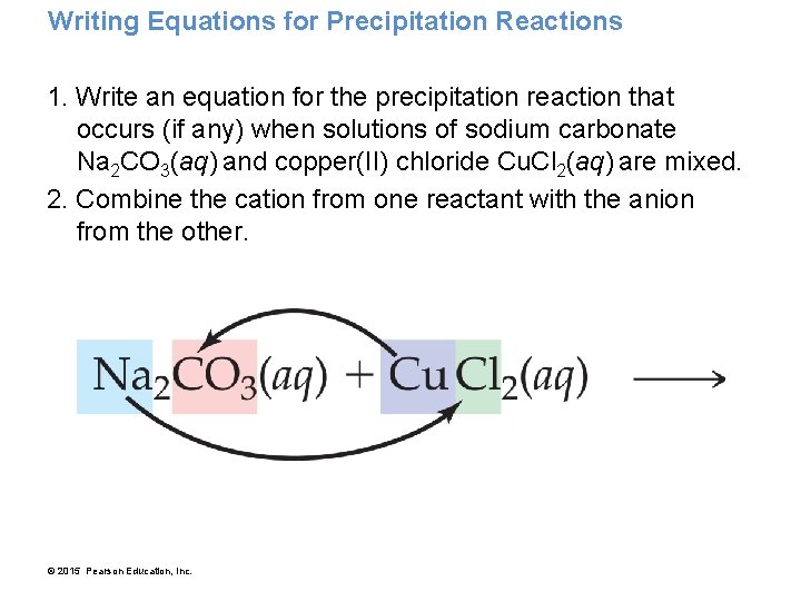 Writing Equations for Precipitation Reactions 1. Write an equation for the precipitation reaction that