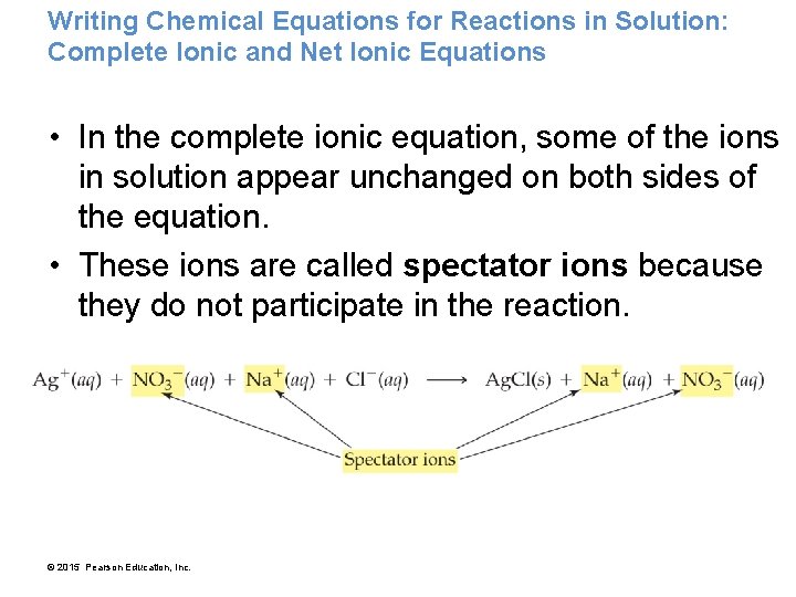 Writing Chemical Equations for Reactions in Solution: Complete Ionic and Net Ionic Equations •