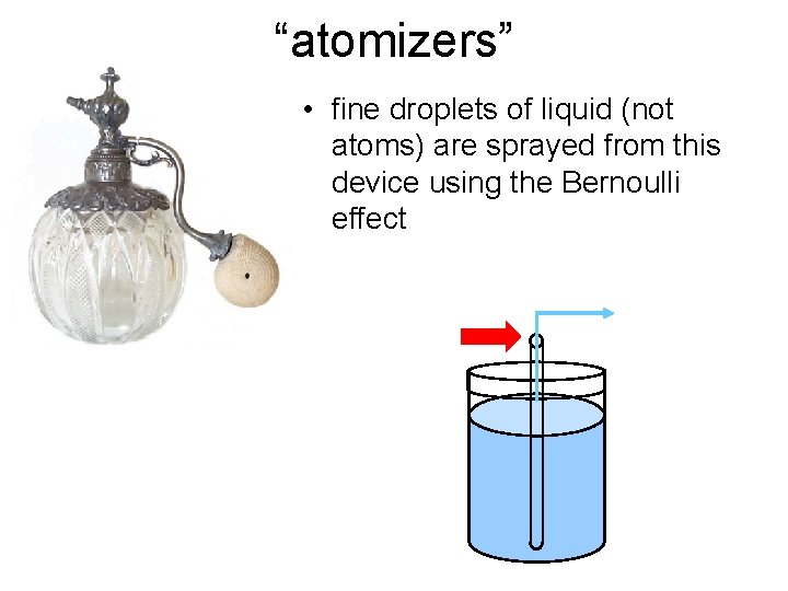 “atomizers” • fine droplets of liquid (not atoms) are sprayed from this device using