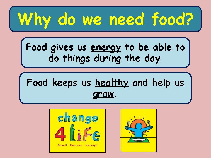 Why do we need food? Food gives us energy to be able to do