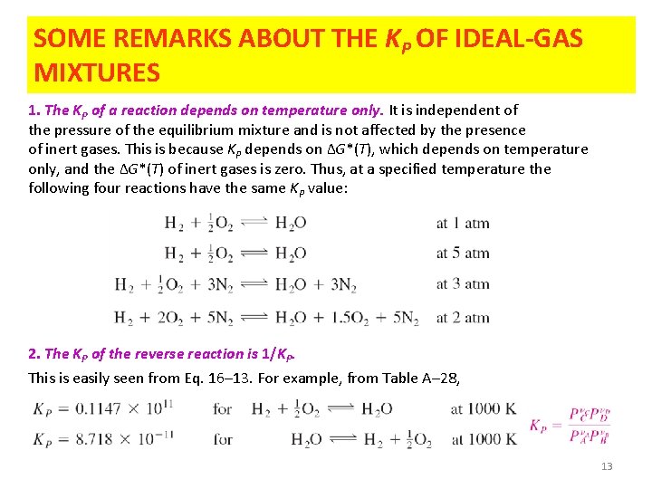 SOME REMARKS ABOUT THE KP OF IDEAL-GAS MIXTURES 1. The KP of a reaction