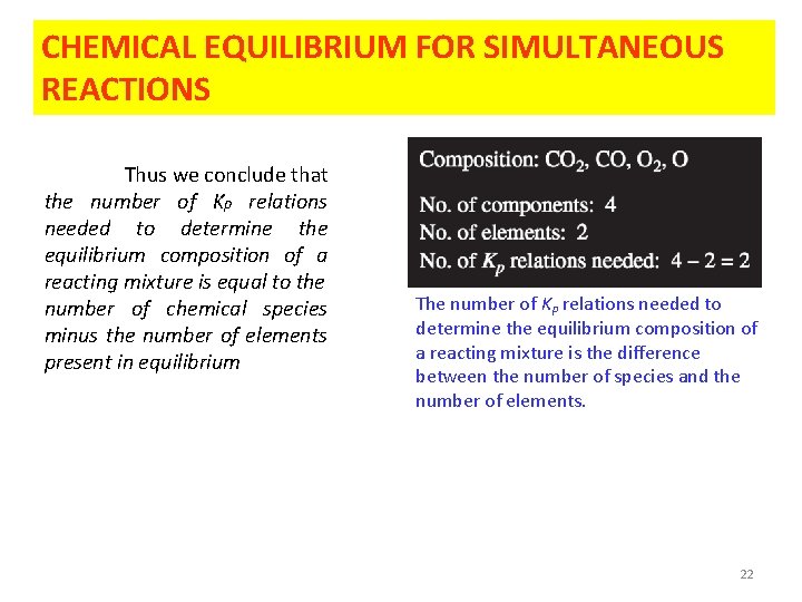 CHEMICAL EQUILIBRIUM FOR SIMULTANEOUS REACTIONS Thus we conclude that the number of Kp relations