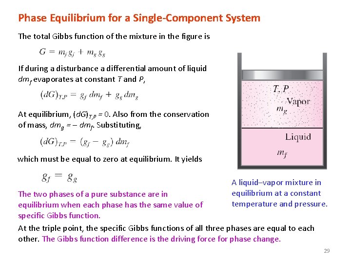 Phase Equilibrium for a Single-Component System The total Gibbs function of the mixture in