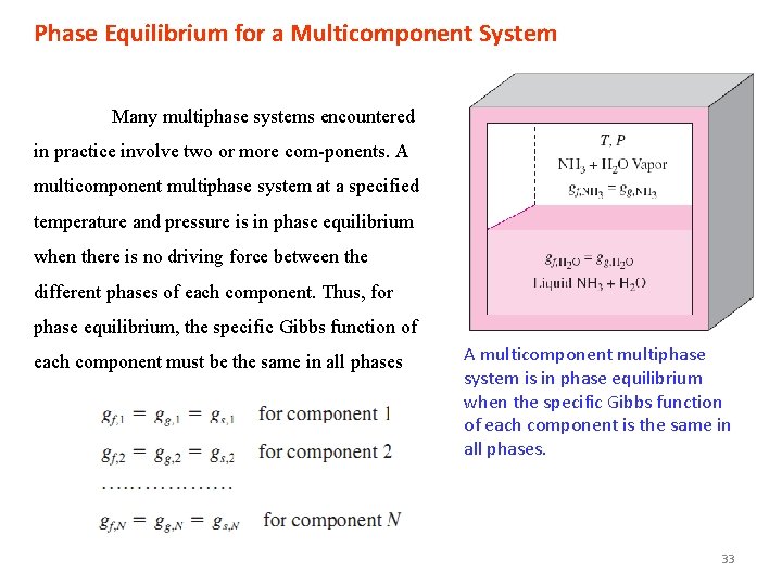 Phase Equilibrium for a Multicomponent System Many multiphase systems encountered in practice involve two