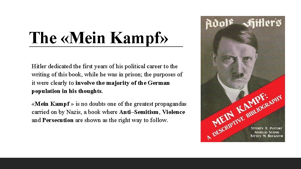 The «Mein Kampf» Hitler dedicated the first years of his political career to the