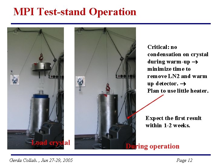MPI Test-stand Operation Critical: no condensation on crystal during warm-up minimize time to remove