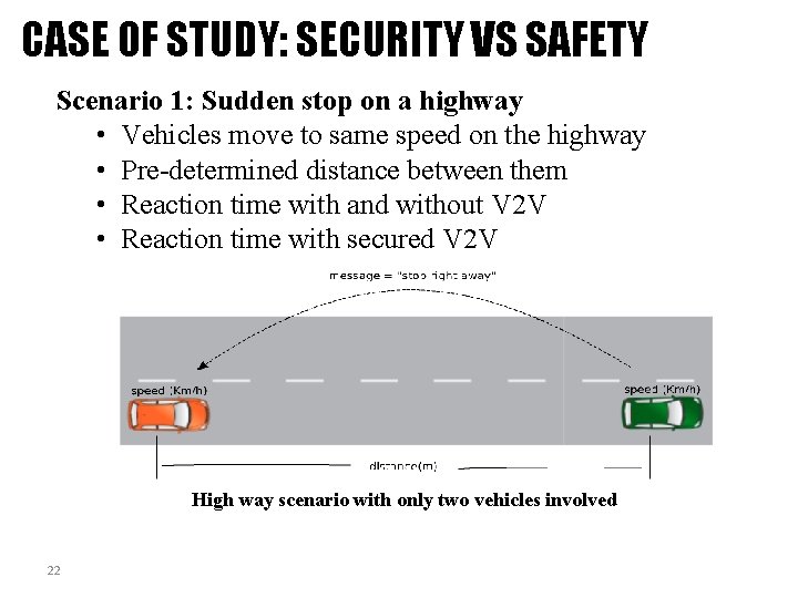 CASE OF STUDY: SECURITY VS SAFETY Scenario 1: Sudden stop on a highway •