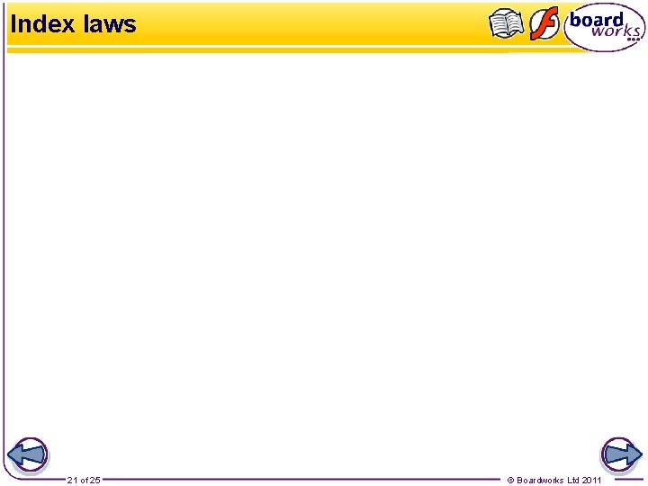 Index laws 21 of 25 © Boardworks Ltd 2011 