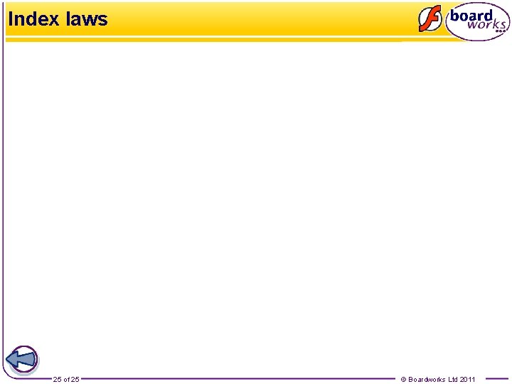 Index laws 25 of 25 © Boardworks Ltd 2011 