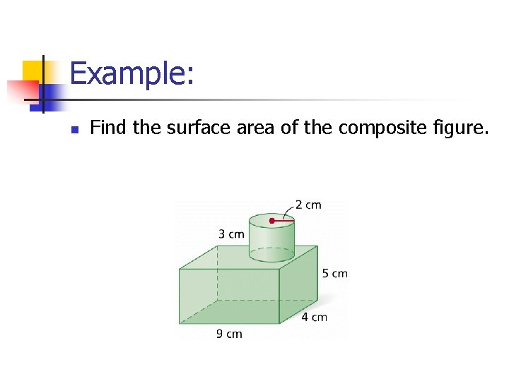Example: n Find the surface area of the composite figure. 
