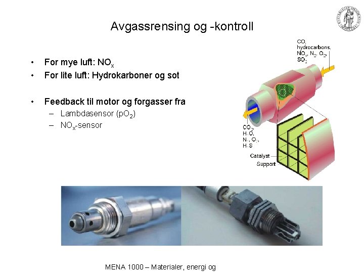 Avgassrensing og -kontroll • • For mye luft: NOx For lite luft: Hydrokarboner og