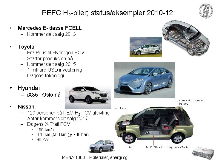 PEFC H 2 -biler; status/eksempler 2010 -12 • Mercedes B-klasse FCELL – Kommersielt salg